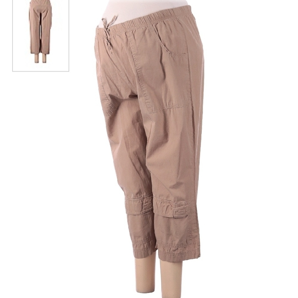 Motherhood Maternity Casual Beige Khaki Capri Cargo Pants Medium M Drawstring